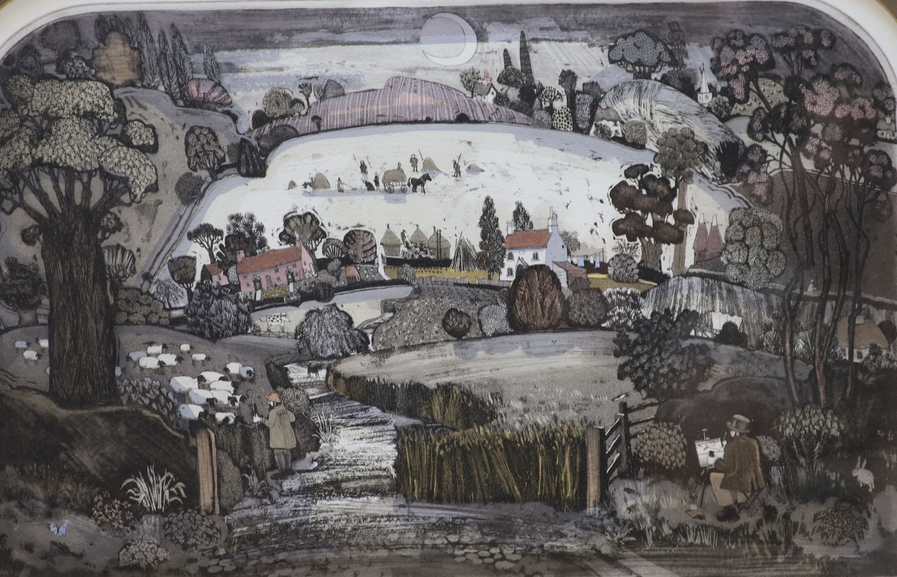 Graham Clarke, coloured aquatint, 'Song of Samuel', signed in pencil, 104/250, 24 x 54cm